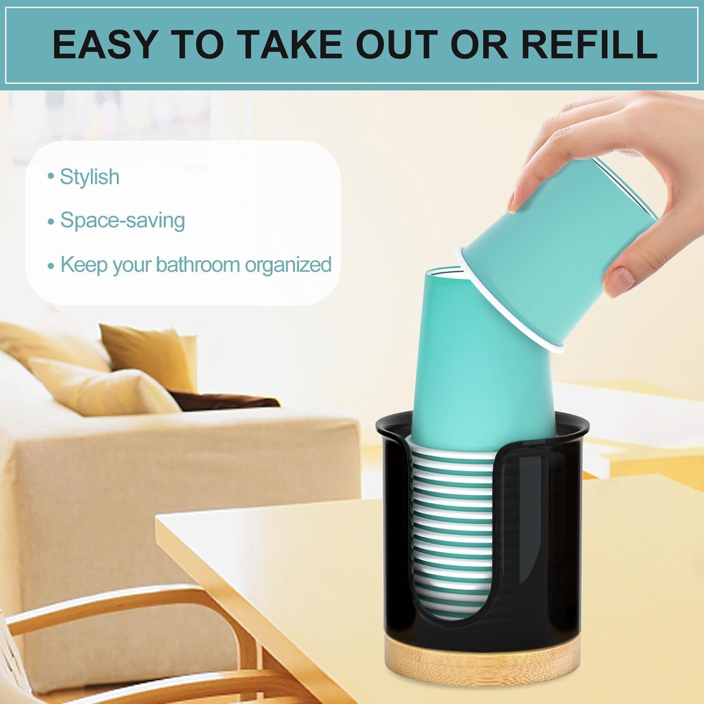 2 Pack Paper Cup Dispenser - Holds 3 oz Mouthwash Cups - Ideal for Bathroom Vanity Countertops (Black)