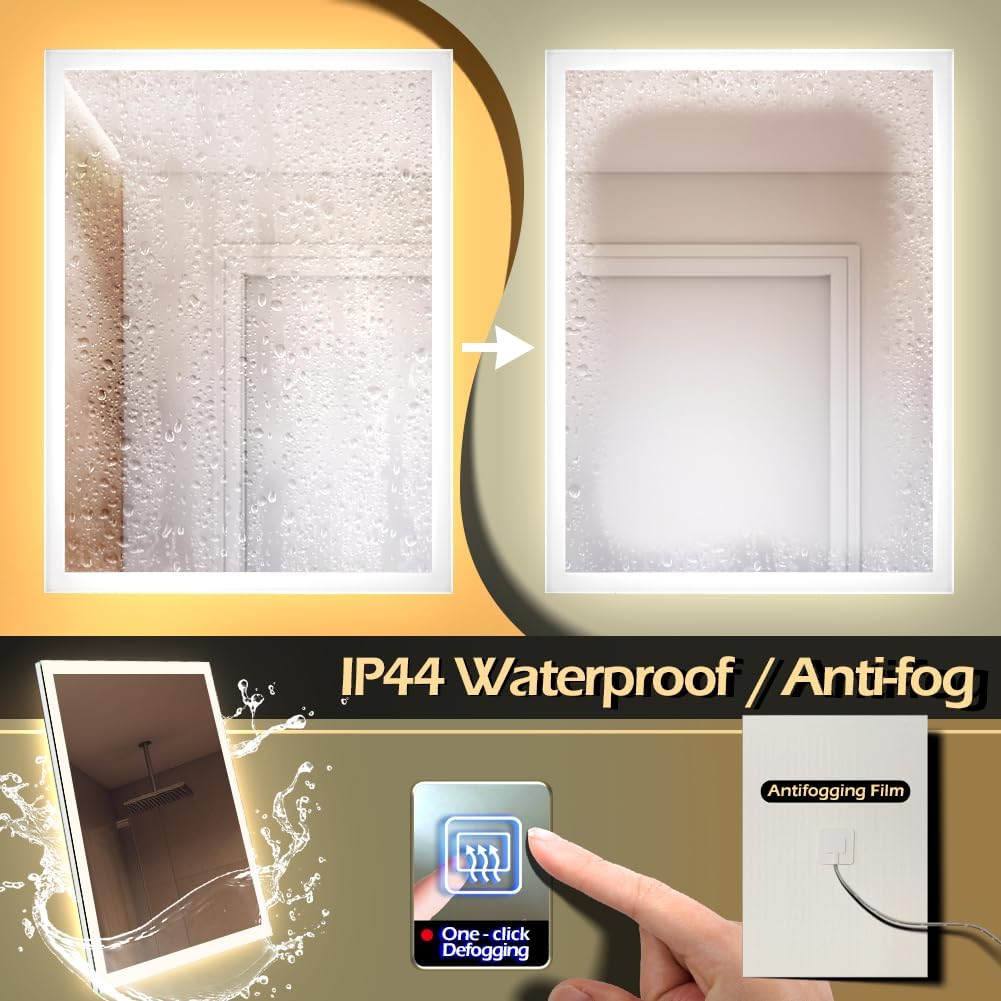 28 x 36 inch LED Bathroom Mirror with Bluetooth Speaker, Induction Switch Light Smart Vanity Mirror Wall Mounted, IP44 Waterproof Anti Fog Vertical & Horizontal