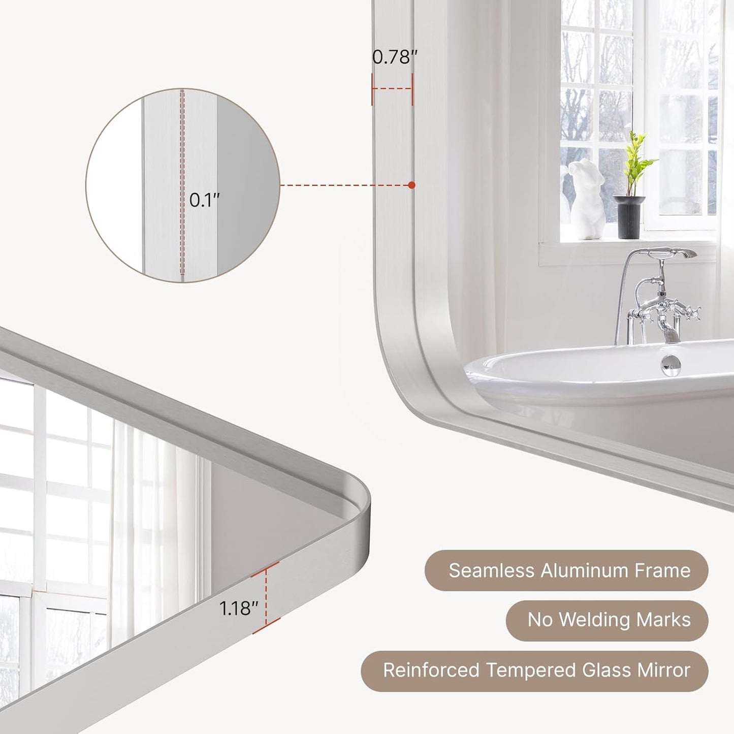 30x20"Bathroom Vanity Mirror for Wall, Aluminum Framed, Farmhouse Rectangle, Anti-Rust, HD Reflection Anti-Desilvering, Distortion Free, Tempered and Shatter-Proof Wall Mounted Mirror, Silver