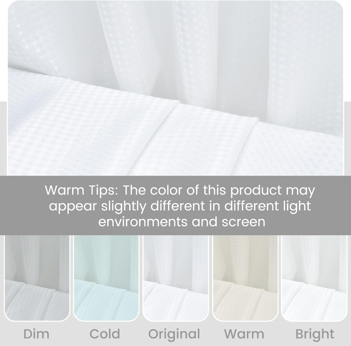 No Hook Shower Curtain with Snap in Liner Set Waffle Shower Curtain for Bathroom Hotel Style Fabric Waterproof Inner Liner,54" W x 80" H, White
