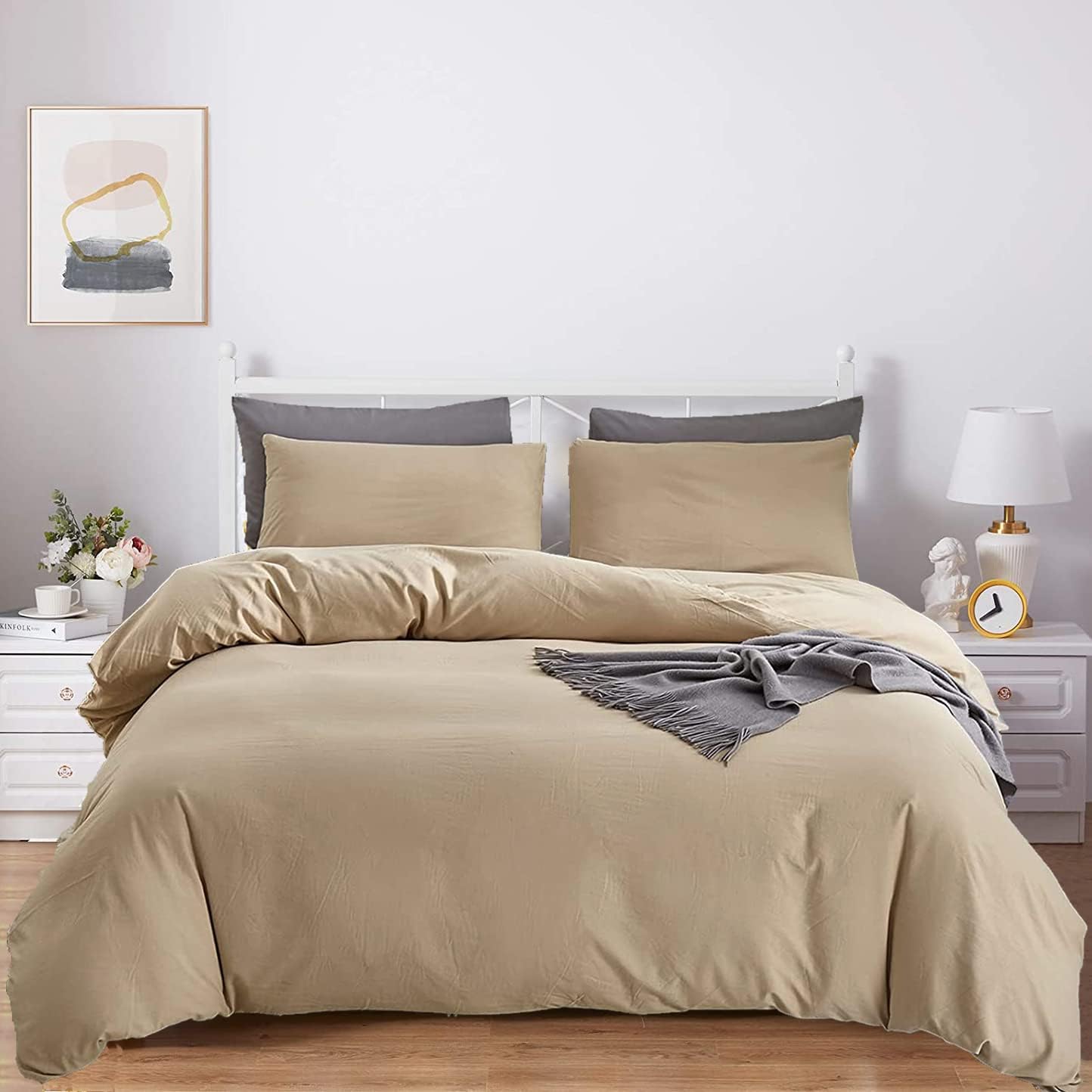 KAREVER Champagne Comforter Twin Deep Beige Bedding Set Lightweight Girls Soft Champagne Blanket Boys 3 PCs Durable Hotel Quality Comforter Set Twin