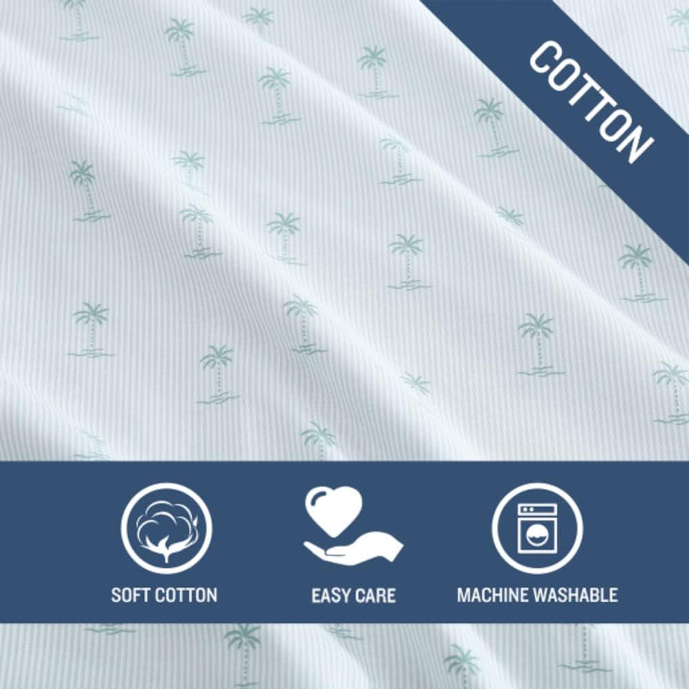 Tommy Bahama - King Sheets, Cotton Percale Bedding Set, Crisp & Cool, Stylish Bedding Set (Kaw Palms Blue, King)