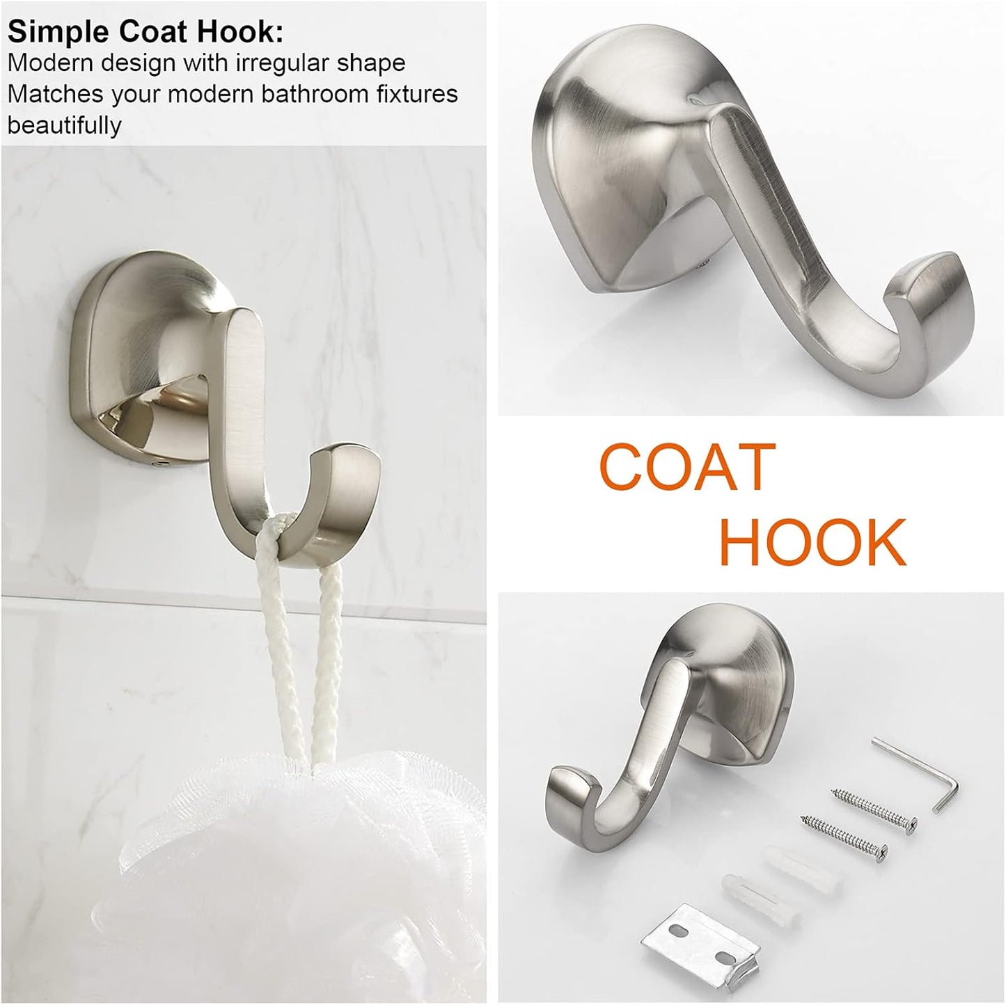 BGL Bathroom Hardware Set Brushed Nickel Adjustable Expandable Towel Bar 4-Piece Bathroom Accessory Set Wall Mounted Robe Hook Toilet Paper Holder Towel Ring Towel Bar
