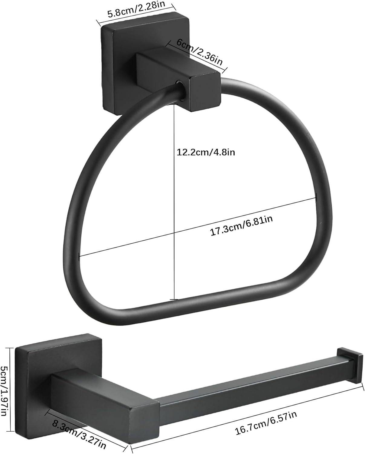 Leyden Black Toilet Paper Holder Towel Ring, Matte Bathroom Hand Towel Holder Toilet Roll Holder, Modern Bath Hardware Set Wall Mounted Stainless Steel 2 Pieces