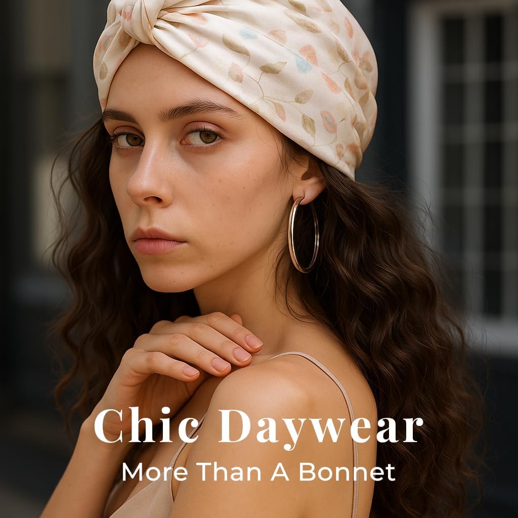 100% Mulberry Silk Bonnet, Double-Layered Hair Bonnet for Sleeping Women, Pure Silk Turban, Night Sleep Hair Wrap