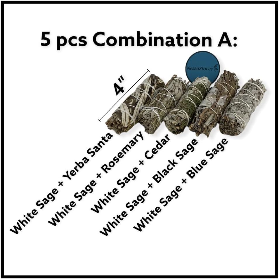 NESSASTORES - White Sage Mixture Smudge Sampler Kit 4" Bundles #JC-230 (18 Kits, 5 pcs Combination A)