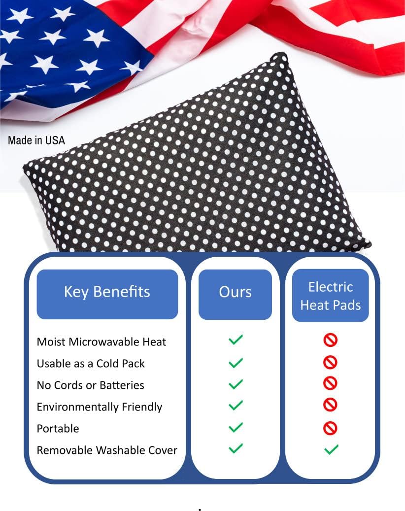 Microwavable Corn Filled Heating Pad and Cold Pack/Washable 100% Cotton Cover (Polka Dot - Black, 7.5in W x 11in L)