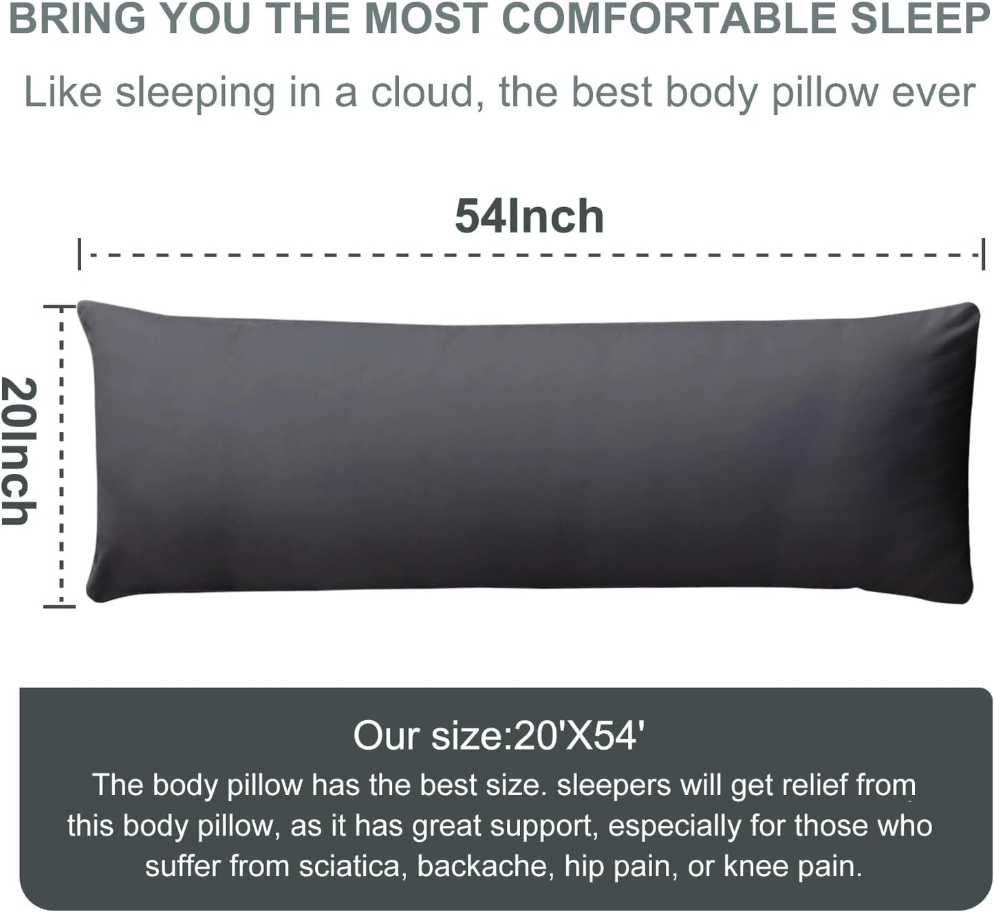 DOWNCOOL Large Body Pillow Insert- Breathable Full Body Pillow for Side Sleeper - Soft Long Bed Pillow for Adults - 20 x 54 inch (Black)