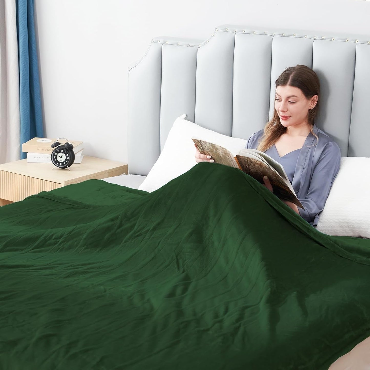 Electric Heated Blanket Twin Size 62”x84”,Soft Warmth Cozy with 5 Heating Settings 10 Hours Auto-Off, One Touch Operation, Machine Washable, Green