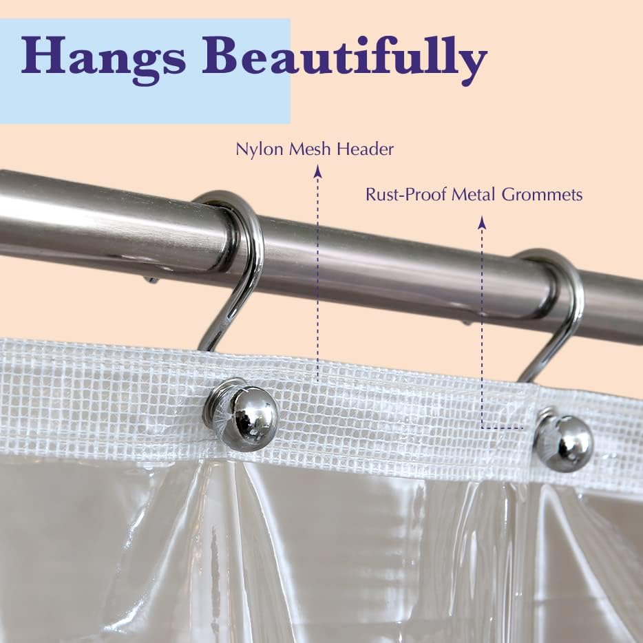 Epica Shower Curtain – Strongest Heavy-Duty Clear Vinyl 72x72 Shower Curtain Liner – Stain & Soap Scum Resistant with Rust-Proof Metal Grommets (Frosted)