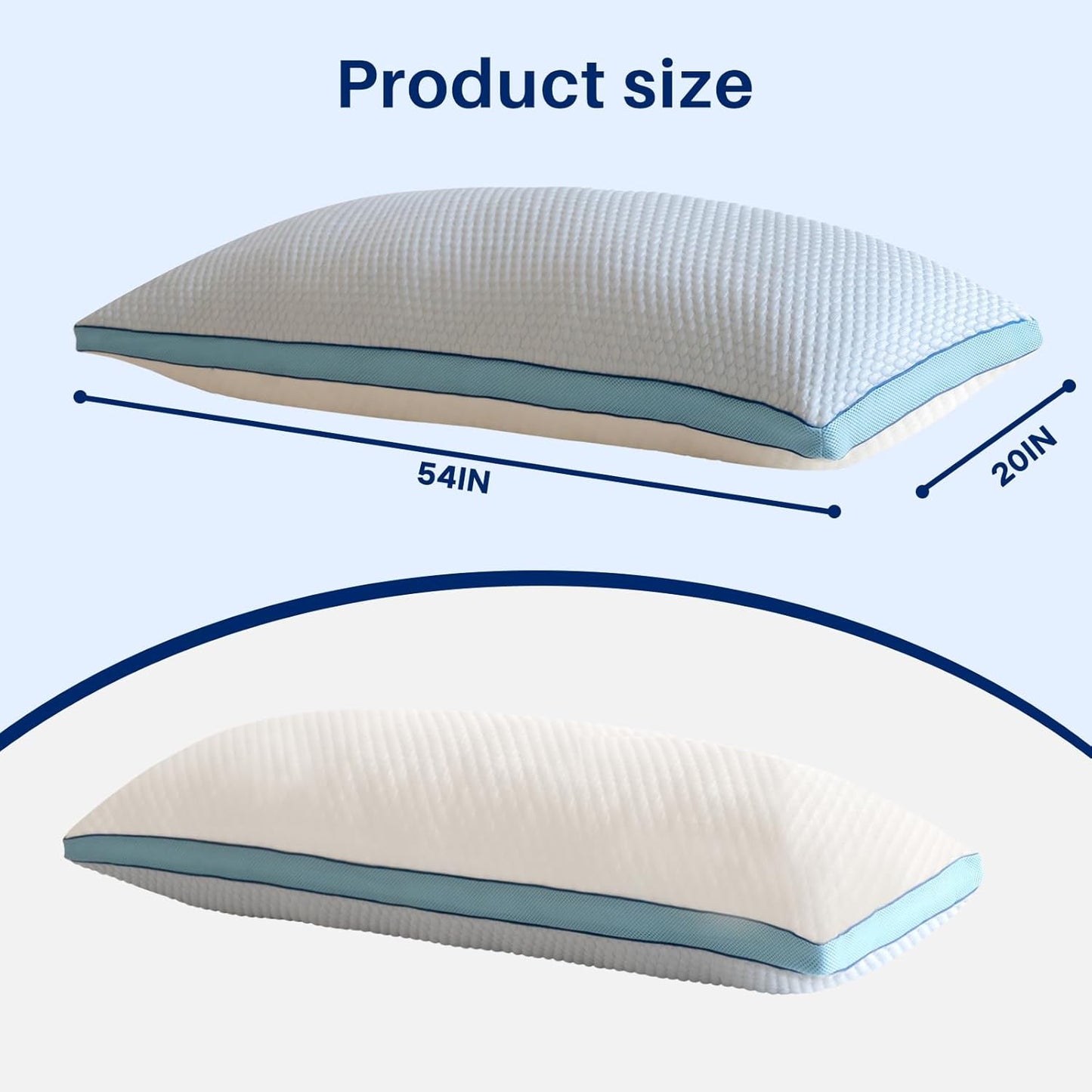 YZ HOME Cooling Body Pillow for Adults, Adjustable Extra Long Pillow for Bed, Pillow Insert with Shredded Memory Foam Full Body Pillows(20x54 Inch, Blue)