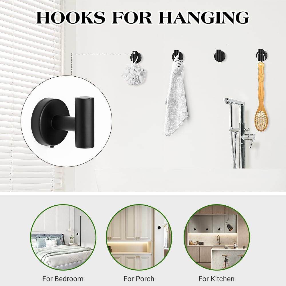 Matte Black Bathroom Towel Bar Set, 10-Piece Stainless Steel Hardware Bathroom Accessories, 24" Towel Racks for Bathroom Walls