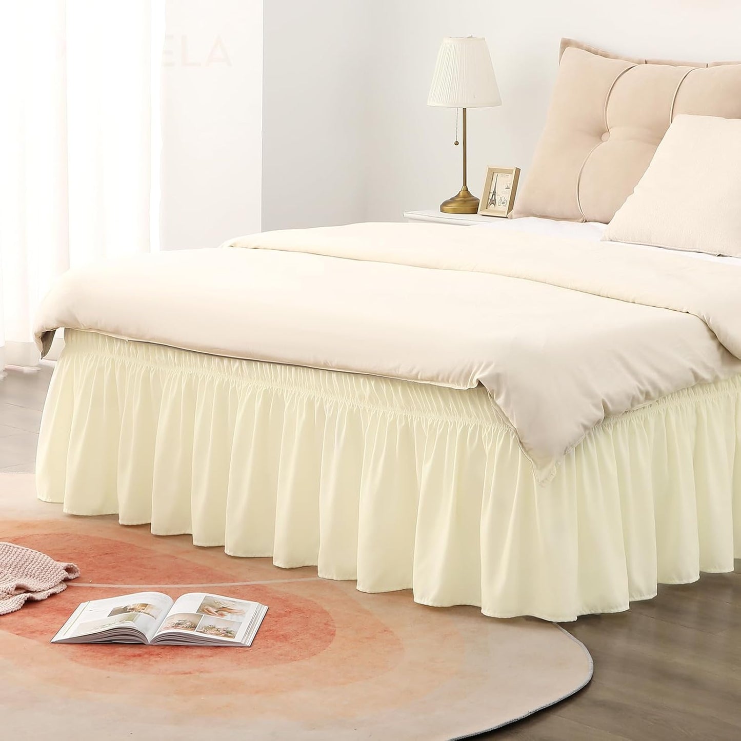 RIMELA Bed Skirt King Size 18 Inch Drop, Wrap Around Elastic Bedskirt Solid Microfiber Luxury Hotel Quality Fabric, Easy to Install Machine Washable Wrinkle & Fade Resistant, Cream