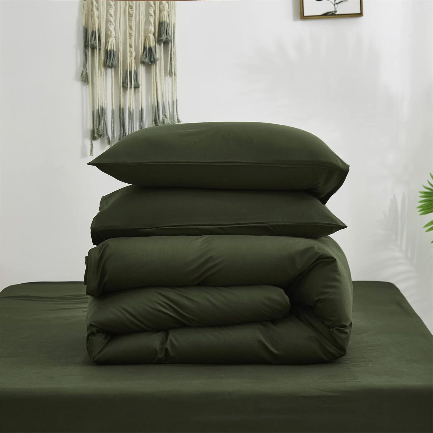 Cottonight Army Green Comforter Set California King Olive Green Bedding Set Cal King Dark Color Solid Blanket Quilts Modern Soft Breathable 3 Piece Comforter Set for Women Men