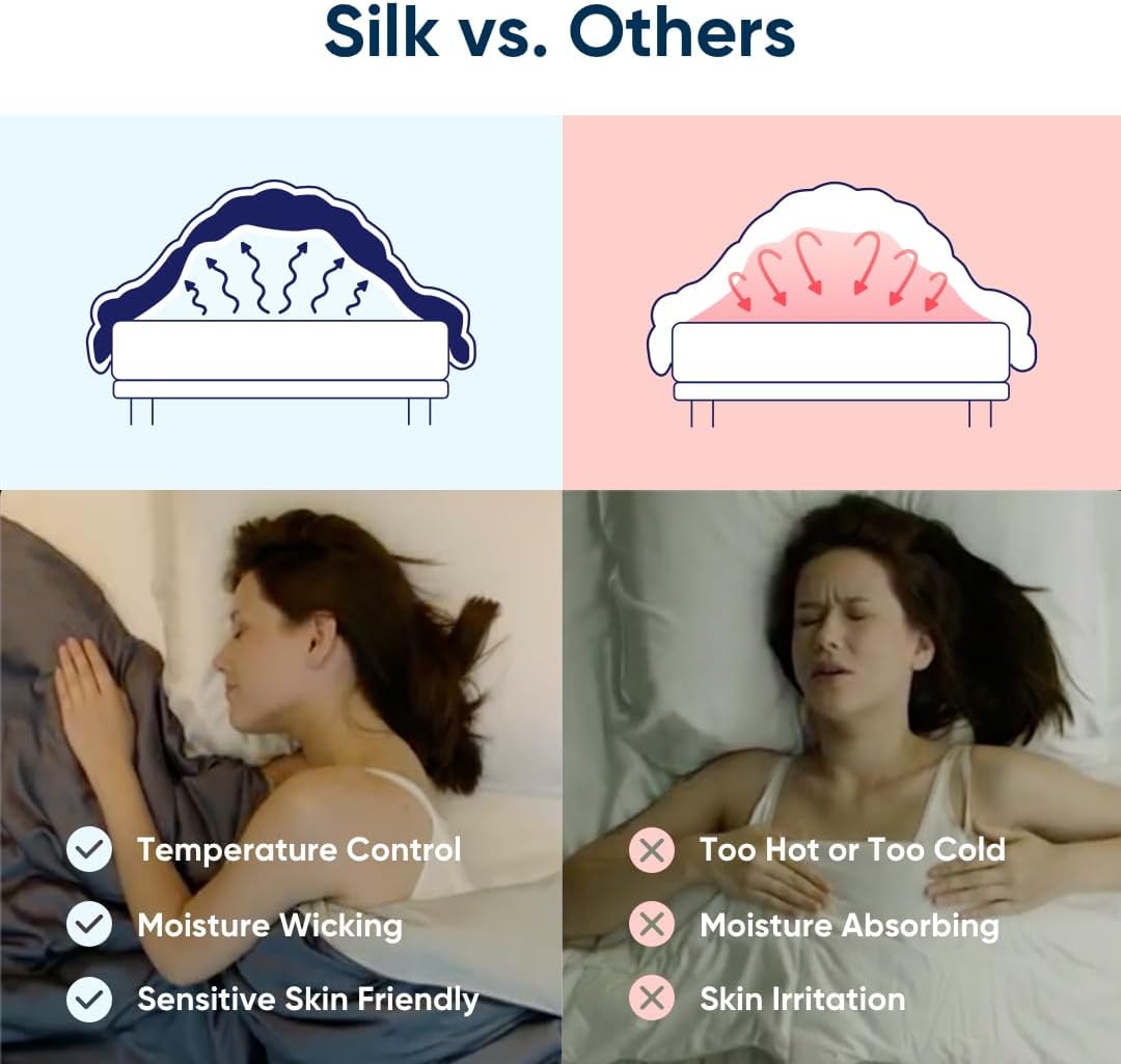 Vesta All-Season Silk Comforter, Quilt and Duvet Insert for Hot Sleepers, 100% Silk Fill with 100% Cotton Shell, Luxuriously Soft, Moisture-Wicking, King Size (Grey, Silk Weight: 3.7lbs)