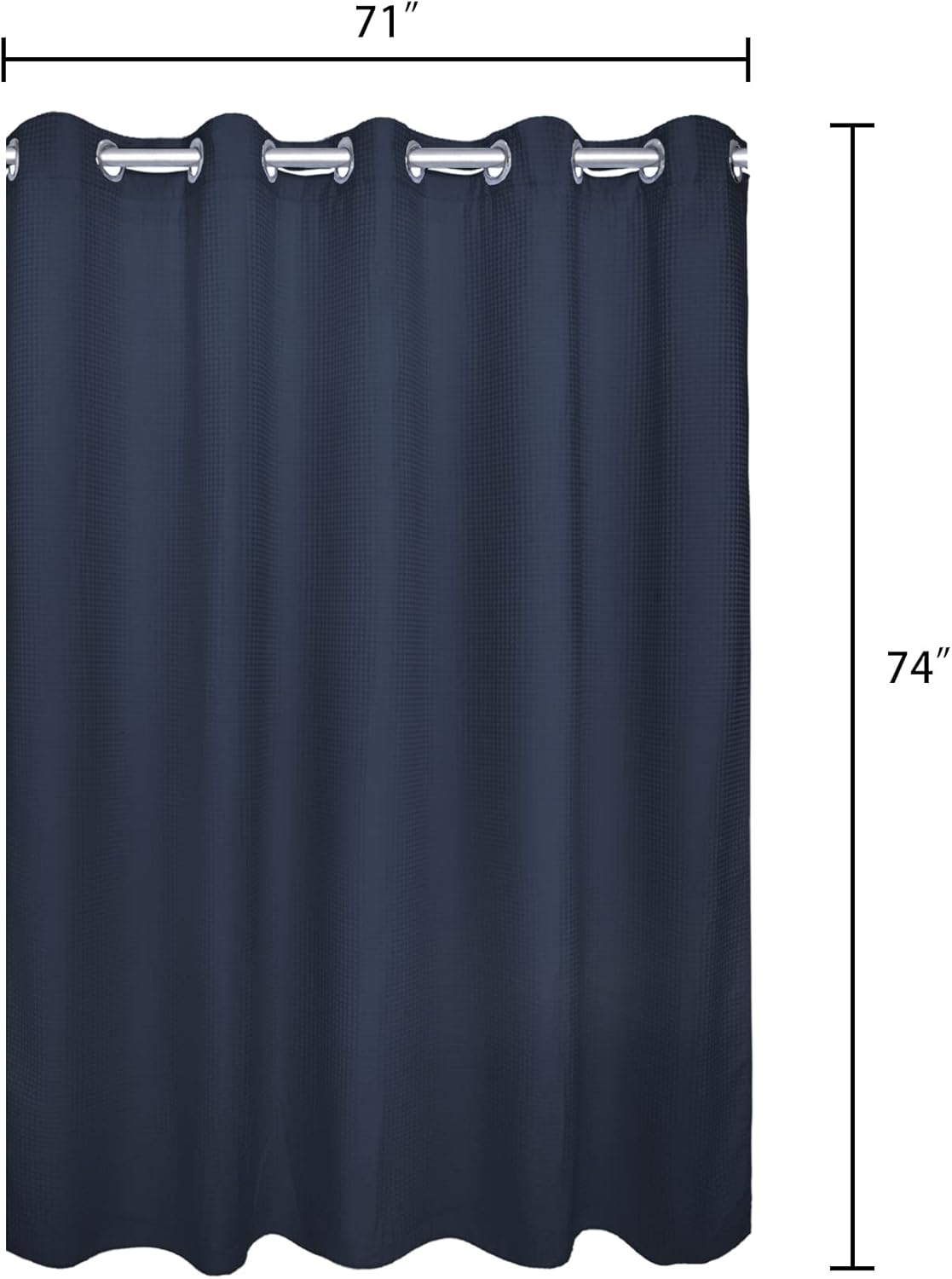 River Dream Waffle No Hook Shower Curtain with Snap-in Liner,Cotton Blend, Shower Curtain with Liner Set,Navy Blue,71 x 74 inches