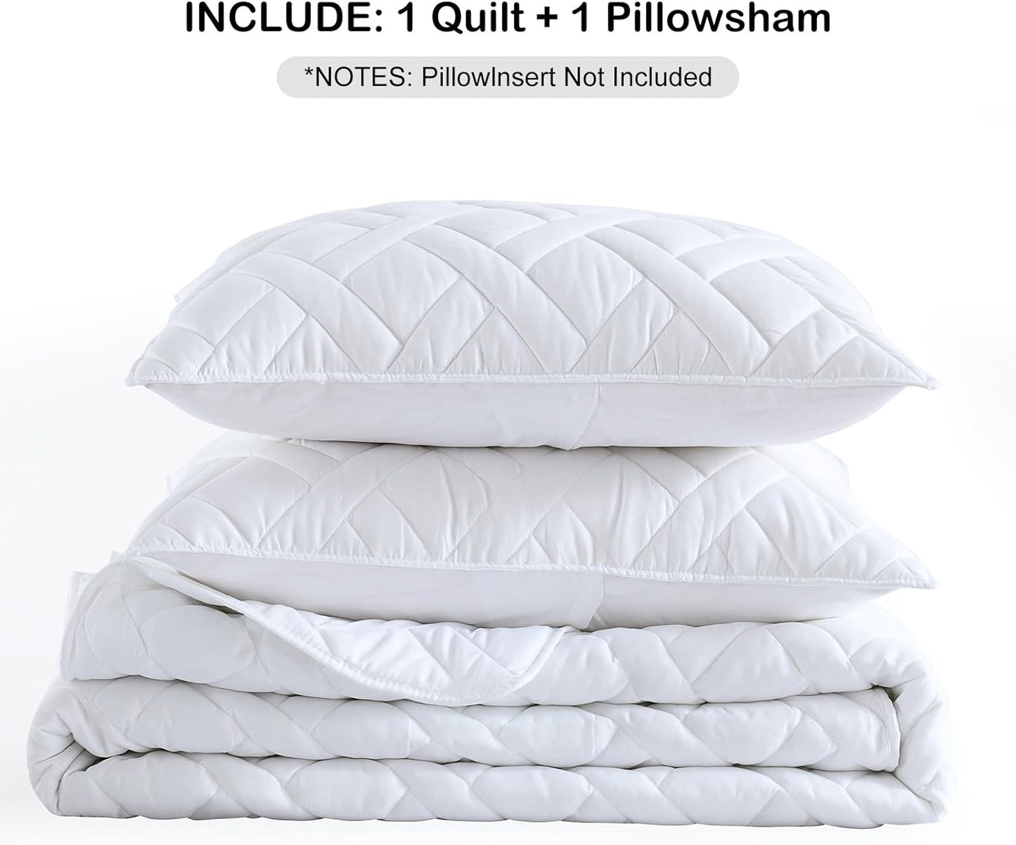 HORIMOTE HOME Quilt Set Twin Size White, Classic Geometric Diamond Stitched Pattern, Ultra Soft Microfiber Lightweight Bedding Set Bedspread Coverlet for All Season (1 Quilt and 1 Pillow Sham)
