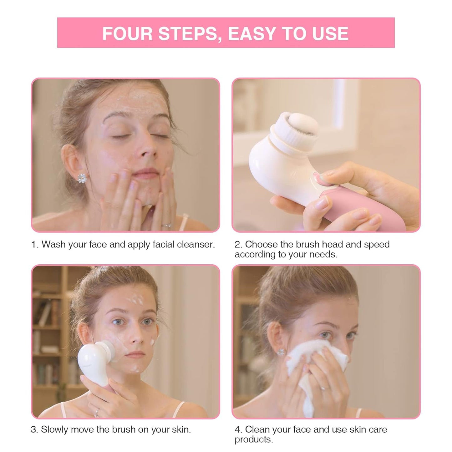 TOUCHBeauty Spin Brush Face Cleanser with 3 Brush Heads for Deep Cleansing Exfoliation and Massaging