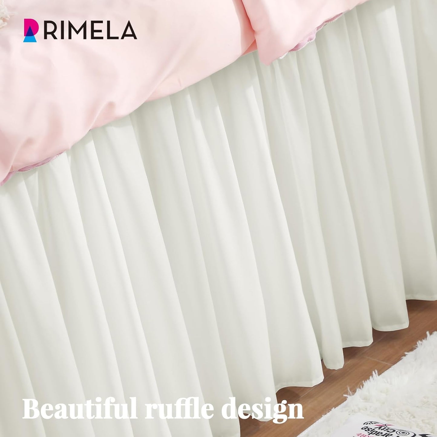 RIMELA Dorm Bed Skirt Twin XL 46 Inch Drop, Easy to Install Extra Long Wrap Around Elastic Dust Ruffle, Warm White Bedskirt Solid Silky Fabric Machine Washable (Twin XL 80“L x 39”W & Twin 75“L x 39”W)