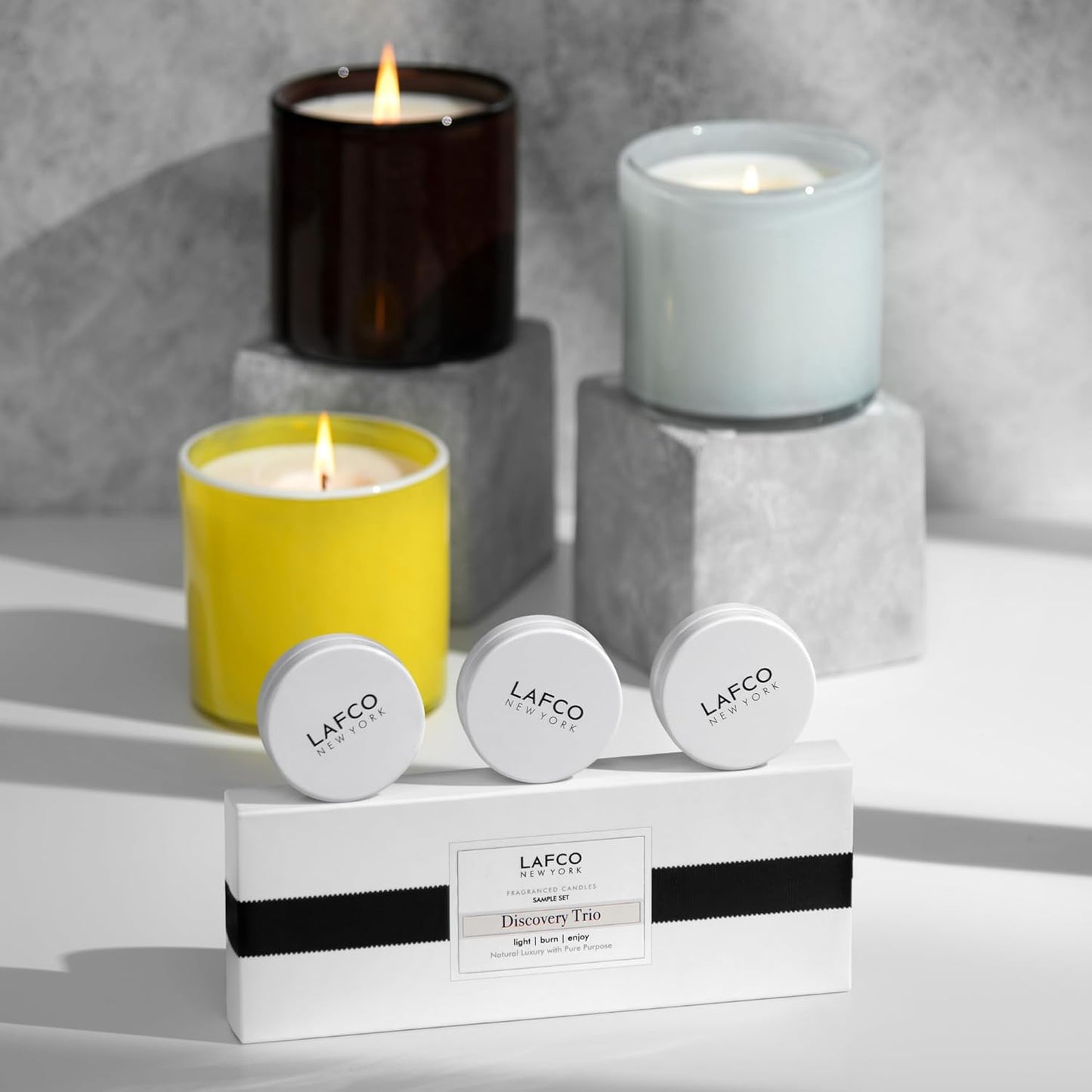Discovery Trio Founder’s Picks: Big Sky, White Grapefruit & Marine - 3 Fragranced Candle Sample Tins - 4-Hour Burn Time Each - Made in The USA