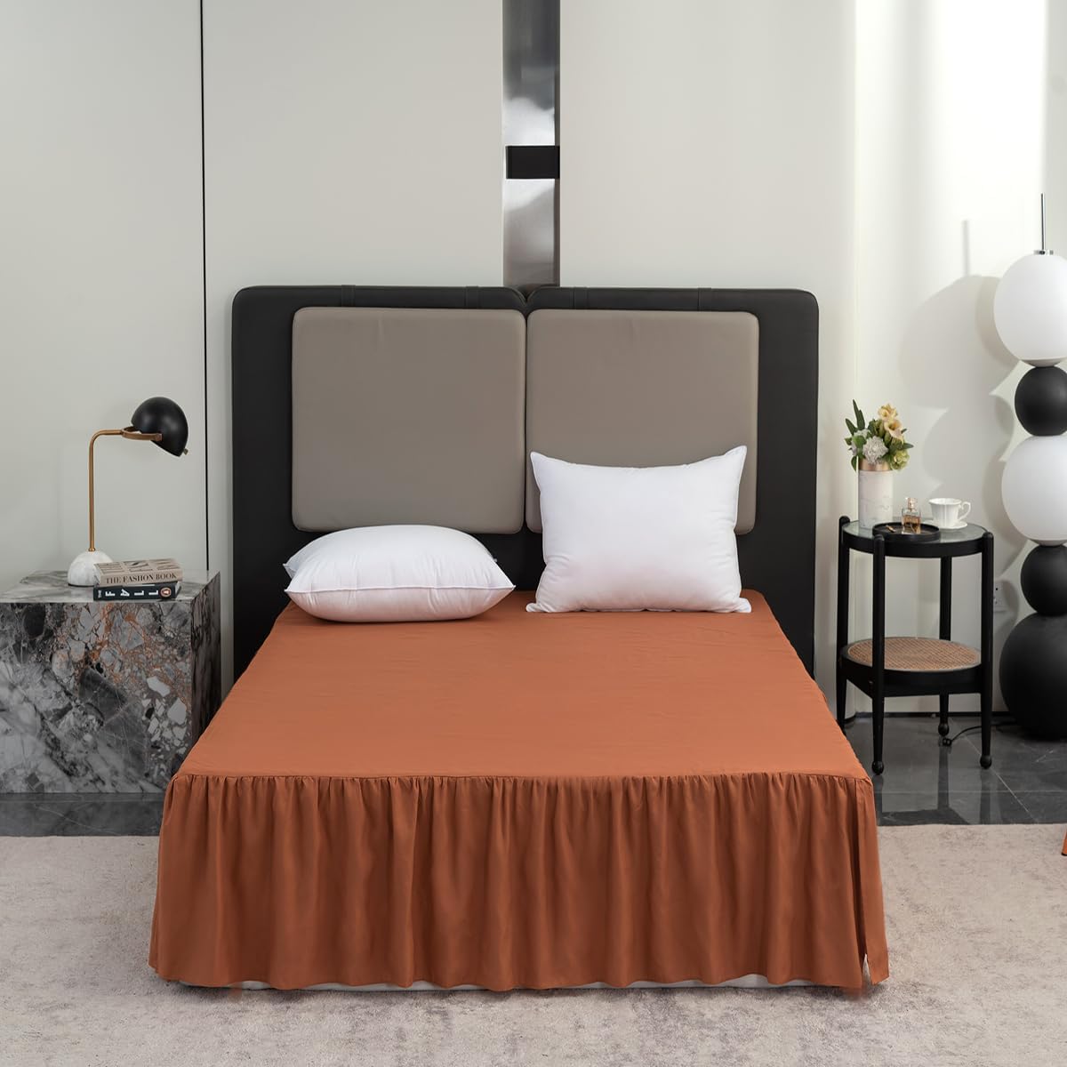 Terracotta Bed Skirt King Size Ruffled Bed Skirt with Split Corners, King Bed Skirt 14 Inch Drop, King Size Bed Skirt Terracotta for Ruffled Bed Skirt with Split Corners, Bed Skirt King Size