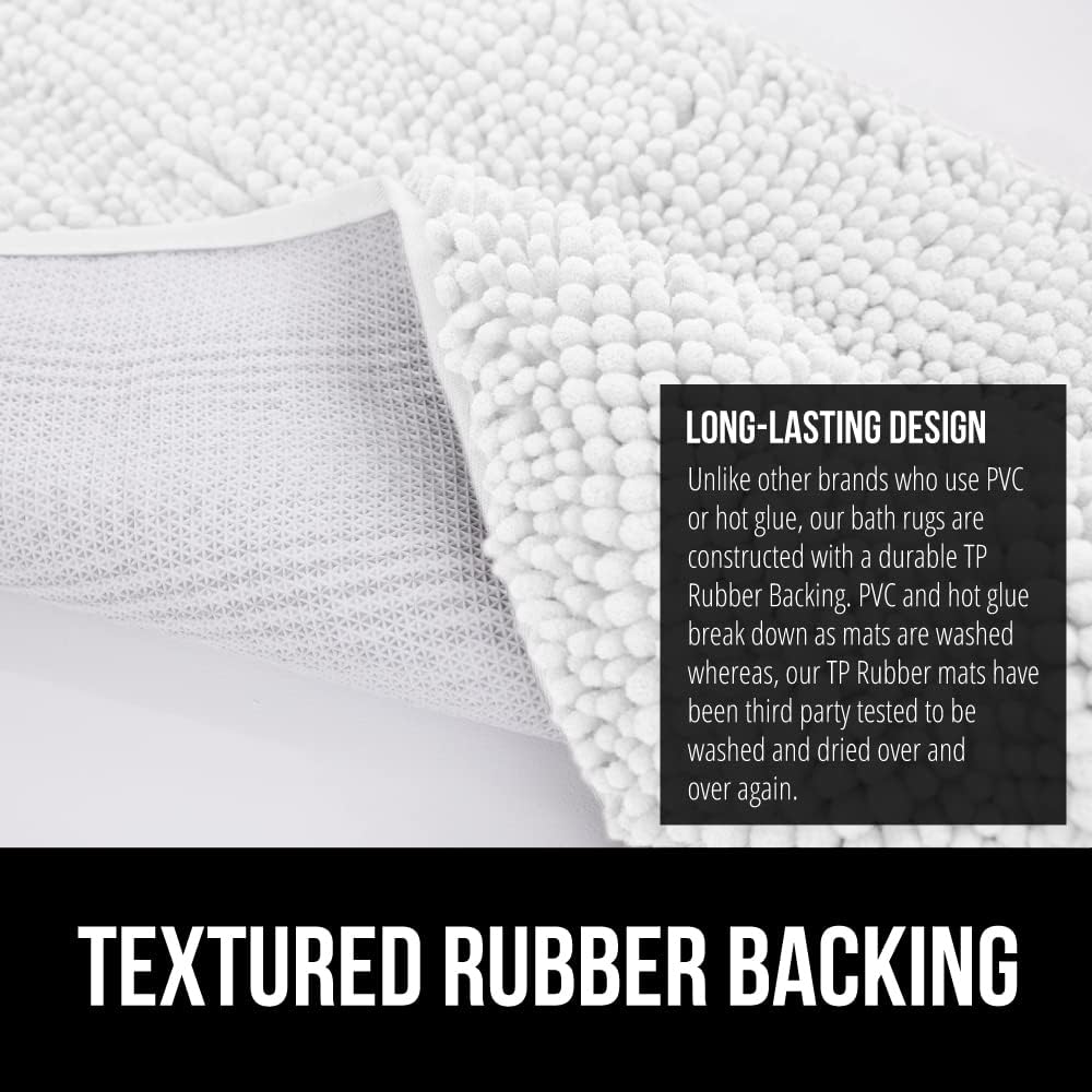 GORILLA GRIP Bath Rug Mat 70x24, Thick Soft Absorbent Chenille, Quick Dry Microfiber Mats, Rubber Backing Washable Shower Floor Rugs, Bathmat Runner, US Designed Bathroom Home Decor Accessories White