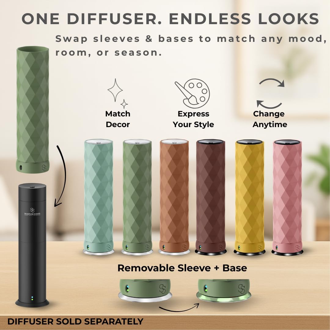 Waterless Essential Oil Hotel Scent Diffuser - Cold Air Diffuser - Covers 1000 sq. ft. - Waterless Diffuser for Home, Office & Hotel (Black + Interchangeable Sleeve) (Black + Matte Pink Sleeve)