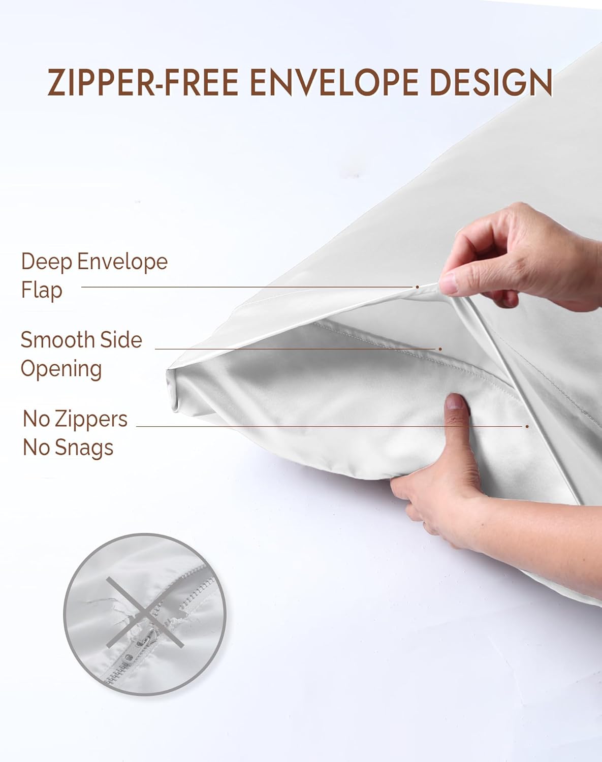 SilkSilky 100% Mulberry Silk Pillowcase - Pure 22 Momme High-Grade 6A Fibers for Hair & Skin, Envelope Closure, Natural, Organic, Breathable & Cooling Pillow Case (Standard, White)