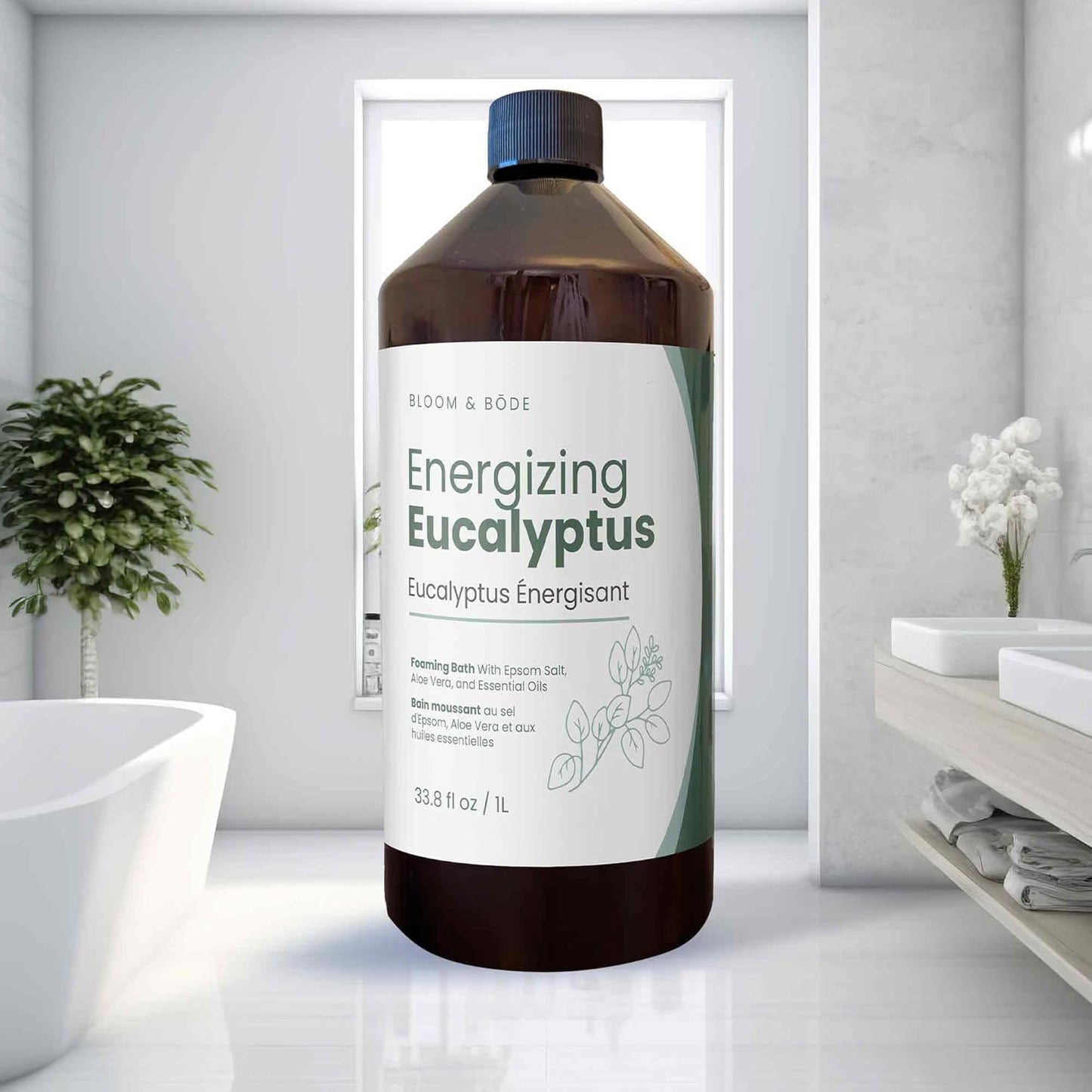 Luxury Foaming Bath - Natural Scented Bubble Bath with Essential Oils and Epsom Salt - Energizing Eucalyptus Scent, 33.8 fl oz / 1L