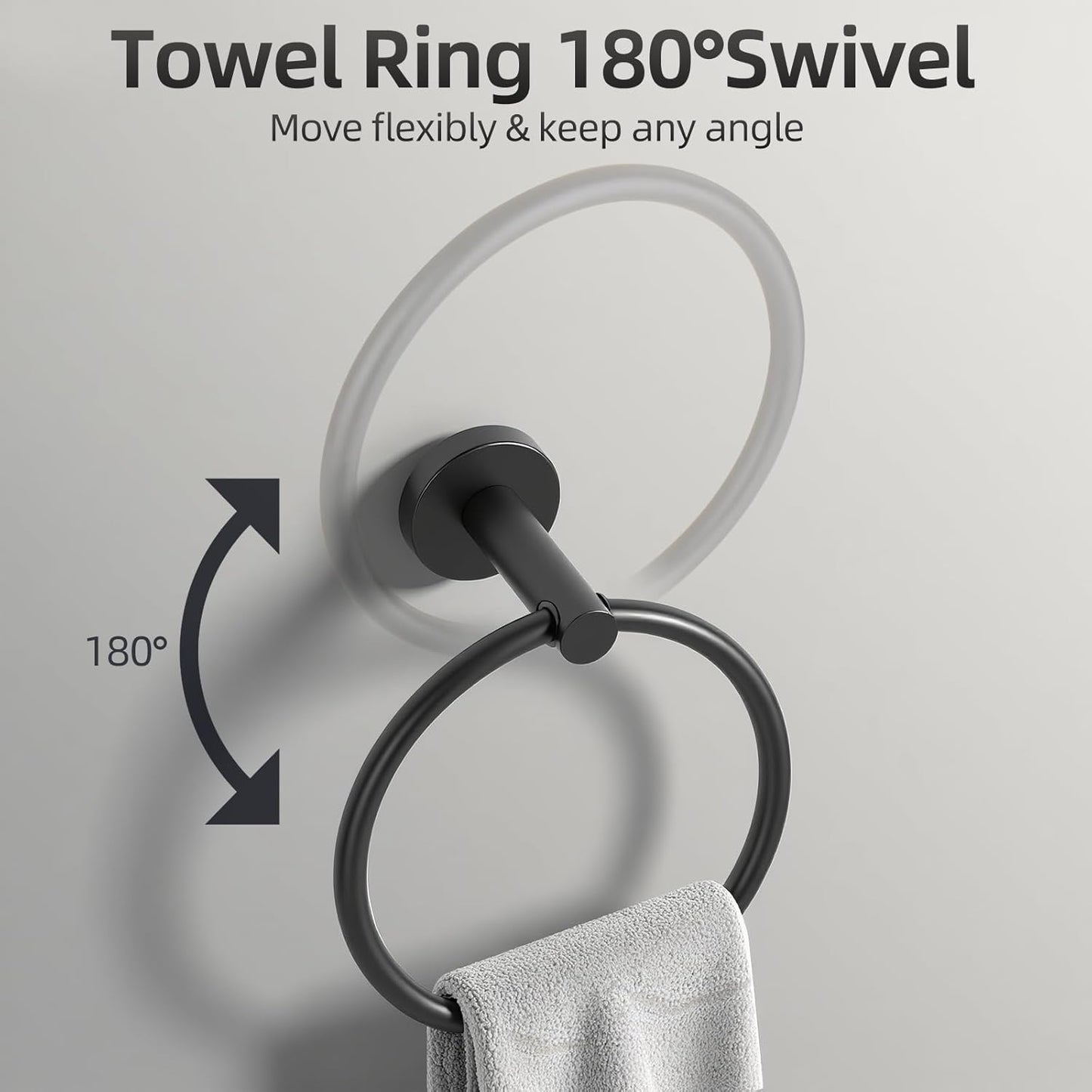Matte Black Bathroom Hardware Set, Bathroom Towel Holder Bar Set 10 Pieces, SUS304 Stainless Steel Bathroom Towel Rack Set Wall Mounted-16 Inch Towel Bar, Toilet Paper Holder, Towel Hooks, Towel Ring