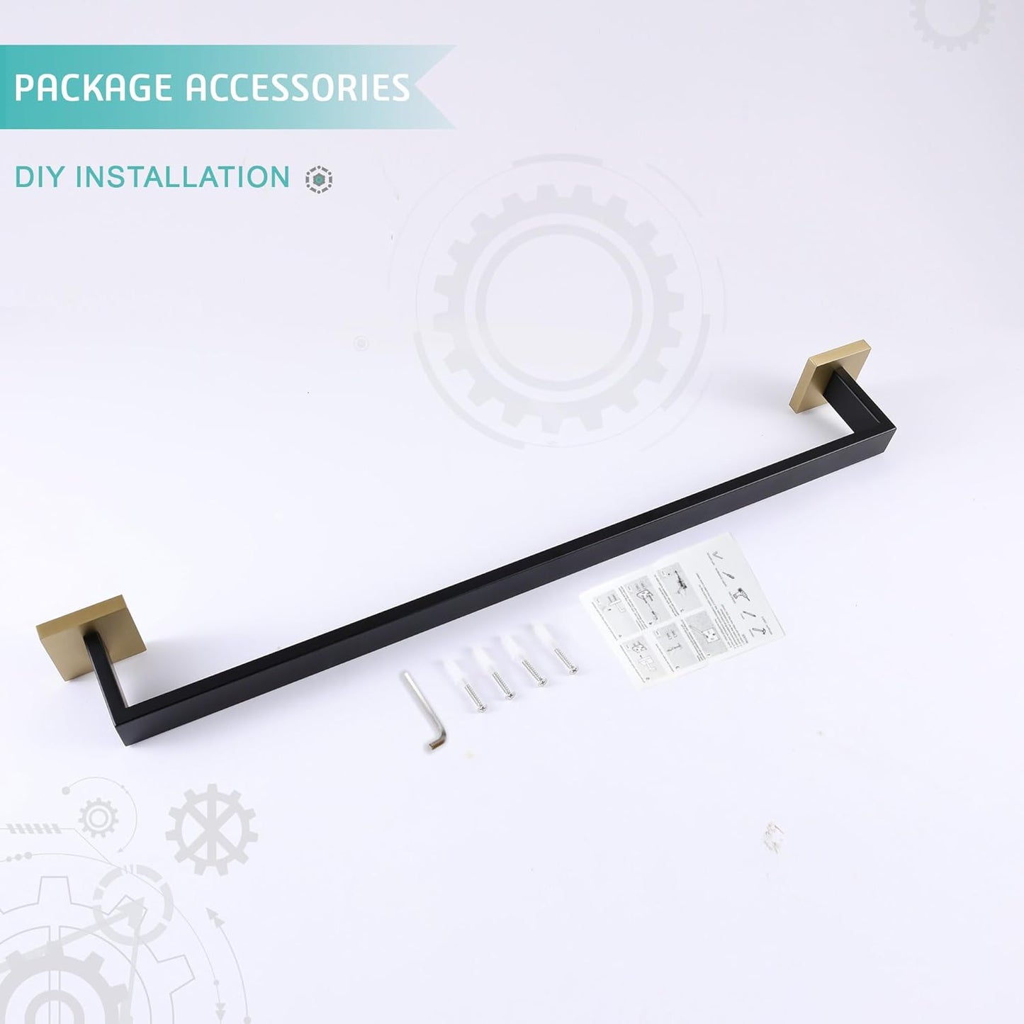 LANC 32-Inche Long Towel Bars for Bathroom Wall Mounted Matte Black and Gold Bath Towel Racks Stainless Steel Towel Rails for Kitchen Square Towel Holder Total-33.5” Towel Hanger, A8804GK-8P1