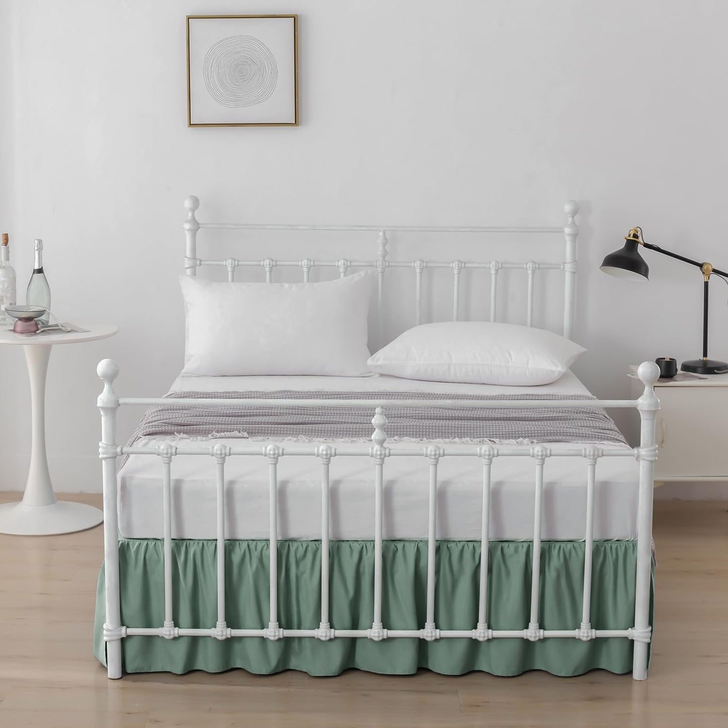 Bed Skirt Full Size Ruffled Bed Skirts with Split Corners, 18 Inch Drop Dust Ruffle Bed Skirt with Platform, Sage Green, 18" Full