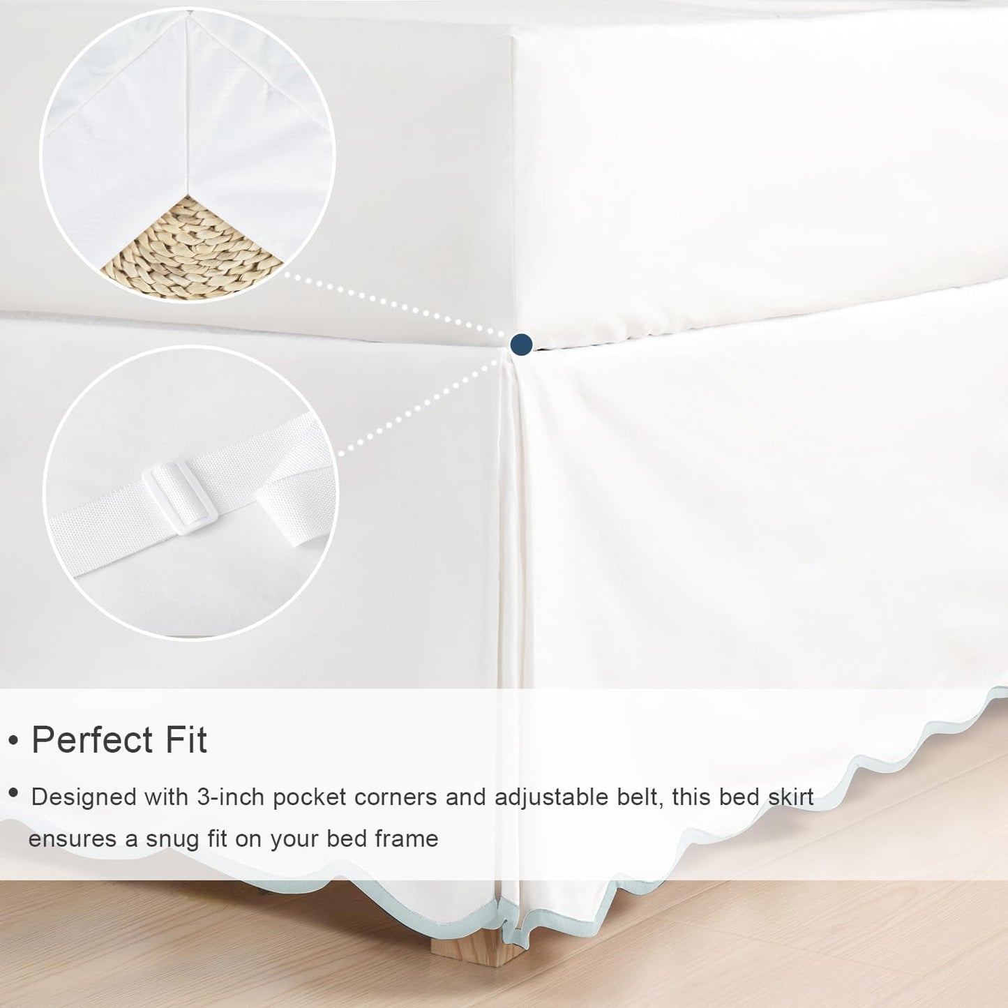 HIG Queen Bed Skirt - Easy Fit Scallop Edge Pleated Bedskirts With Spilt Coner, 18 Inch Drop Anti-Slip Dust Ruffle, Thick Fabric for Enhanced Privacy, Pre-Washed for Long-Lasting Use, Machine Washable