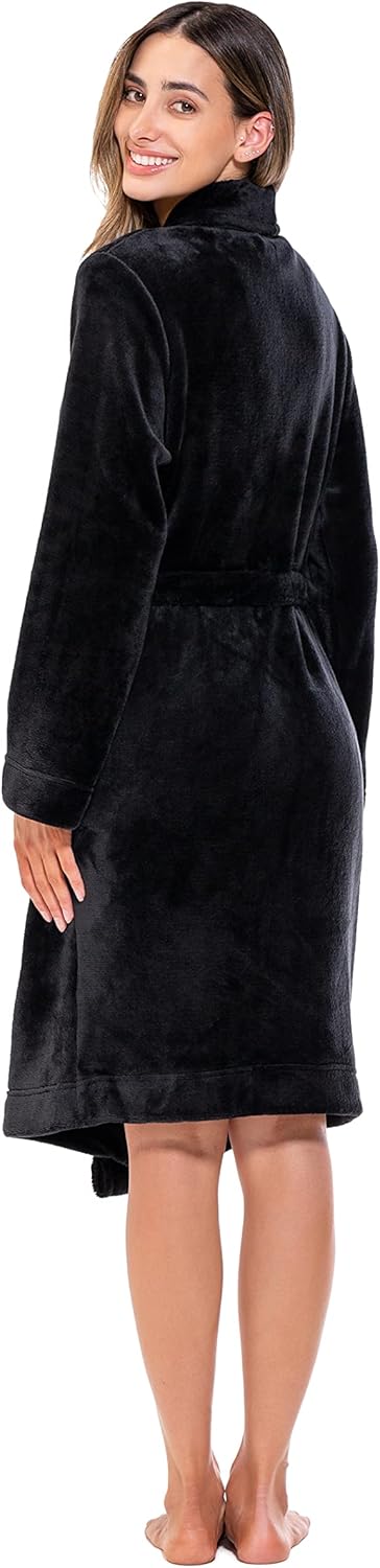Turquaz Robes For Women, Womens Fleece Shawl Collar Soft Plush Knee Length Spa Robe