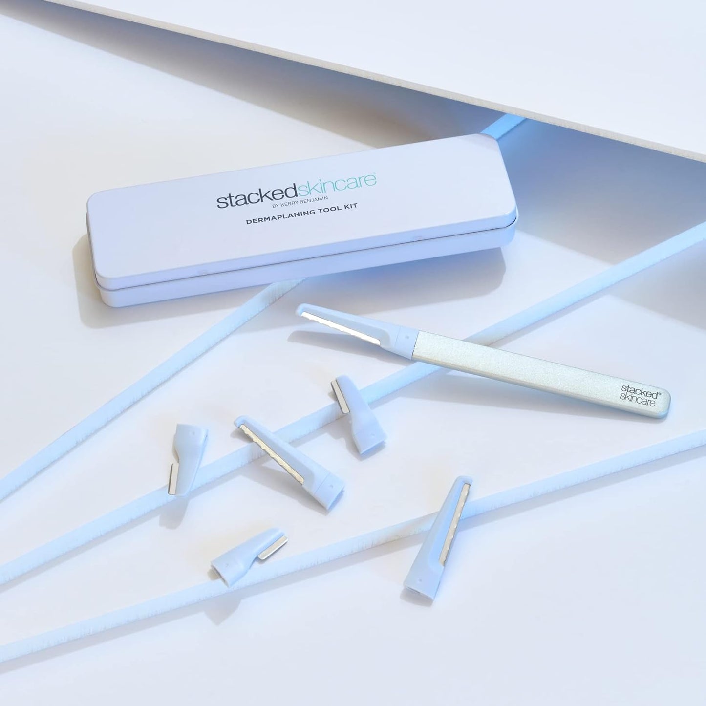 StackedSkincare Dermaplaning Kit for Face - At Home Dermaplaning Tool with Comfort Handle, 3 Replaceable Blades + 3 Precision Blades - Exfoliates, Removes Peach Fuzz, Softens Skin, 7 Count