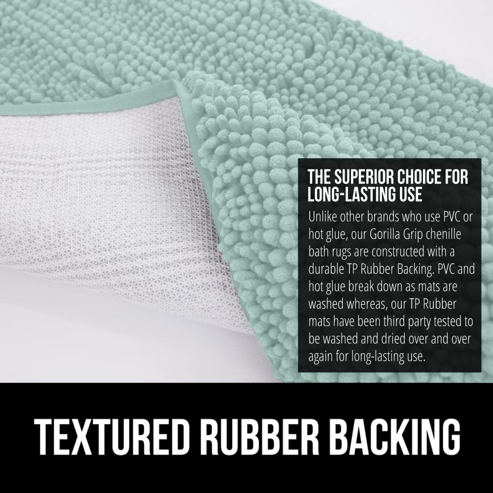 GORILLA GRIP Bath Rug Mat 30x20, Soft Absorbent Chenille, Quick Dry Microfiber Mats, Rubber Backing Washable Shower Floor Rugs, Bathmat Runner, US Designed Bathroom Home Decor Accessories Seablue