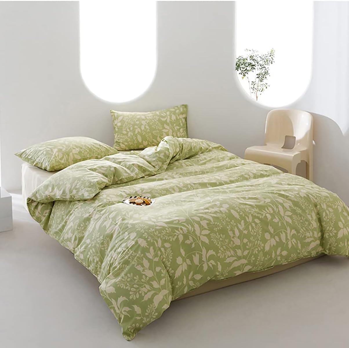 KAREVER Green Botanical Comforter Set King Sage Green Floral Comforter Cotton Women Girls Matcha Green Floral Plant Quilts Garden Bohemian Sage Green Blanket Rustic Leaf Blossom King Bed Comforter