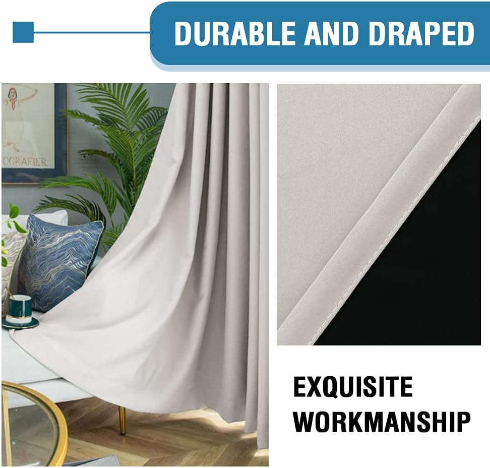 H.VERSAILTEX 100% Blackout Curtains for Bedroom Thermal Insulated Curtains & Drapes Blackout Curtains 84 Inches Long Rod Pocket Curtains for Living Room with Black Liner 2 Panels Set, Pumice Stone