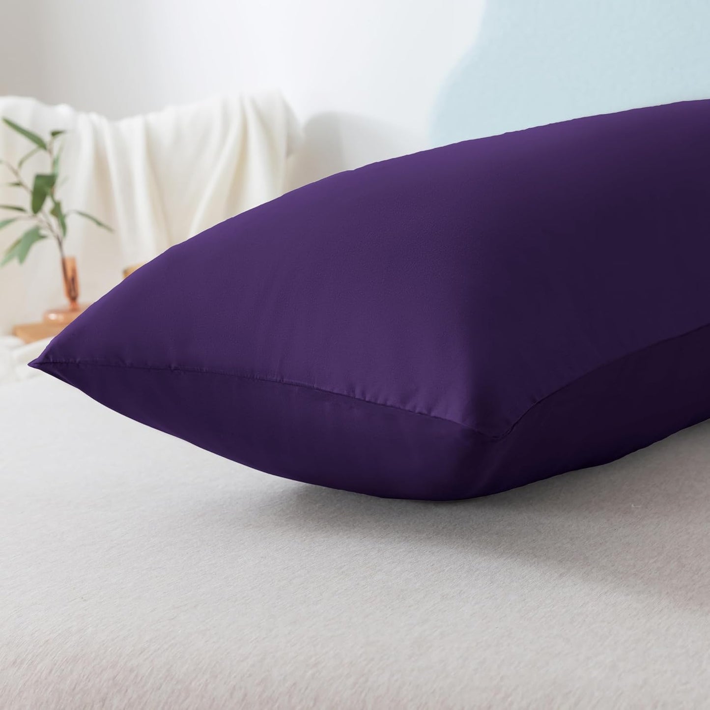 Ubauba Memory Foam Body Pillow with Cover, Full Large Body Pillows Insert for Adults with Envelope Closure Pillowcase, Firm & Fluffy Long Bed Pillows for Sleeping (20x54 inch, Purple)