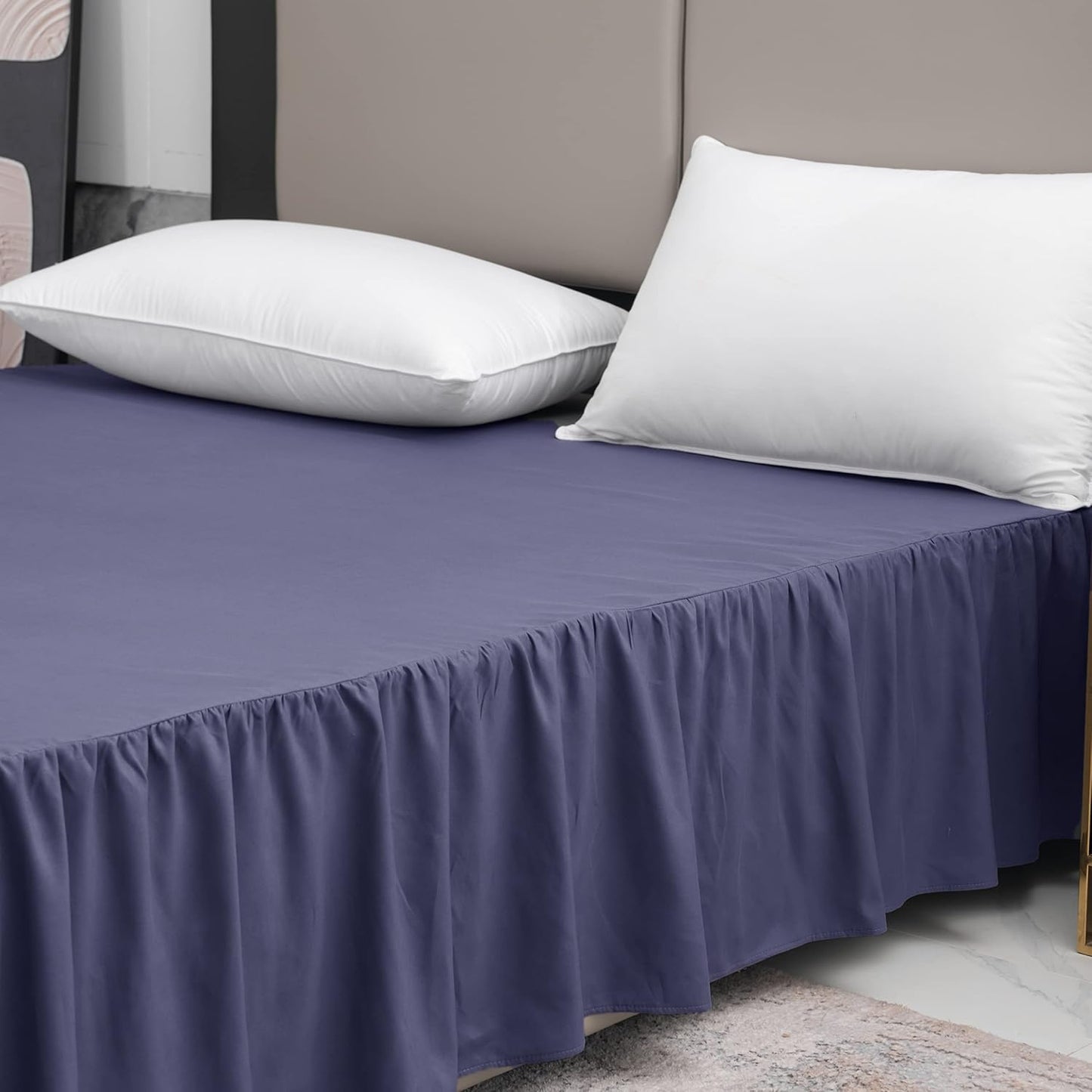 TSUTOMI Bed Skirt Queen Size Ruffled Bed Skirt with Split Corners, 14 Inch Drop Dust Ruffle Bed Skirts with Platform, Gathered Style, 100% Microfiber, Navy Blue