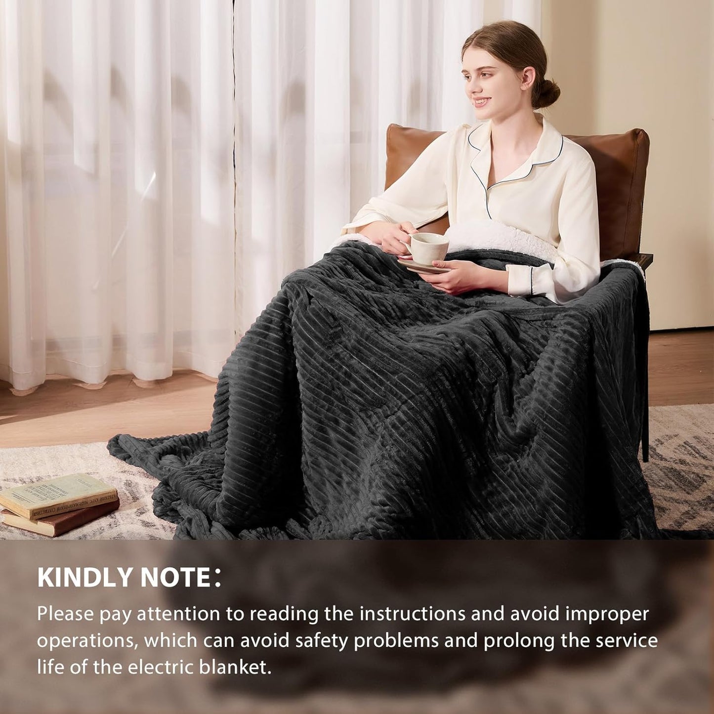 Homemate Electric Heated Blanket Queen Size - 84"x90" Heating Blanket Queen Size Dual Control 1/2/4/6/8 Hours Auto-Off 10 Heat Level Over-Heat Protection Soft Flannel Sherpa ETL Certification