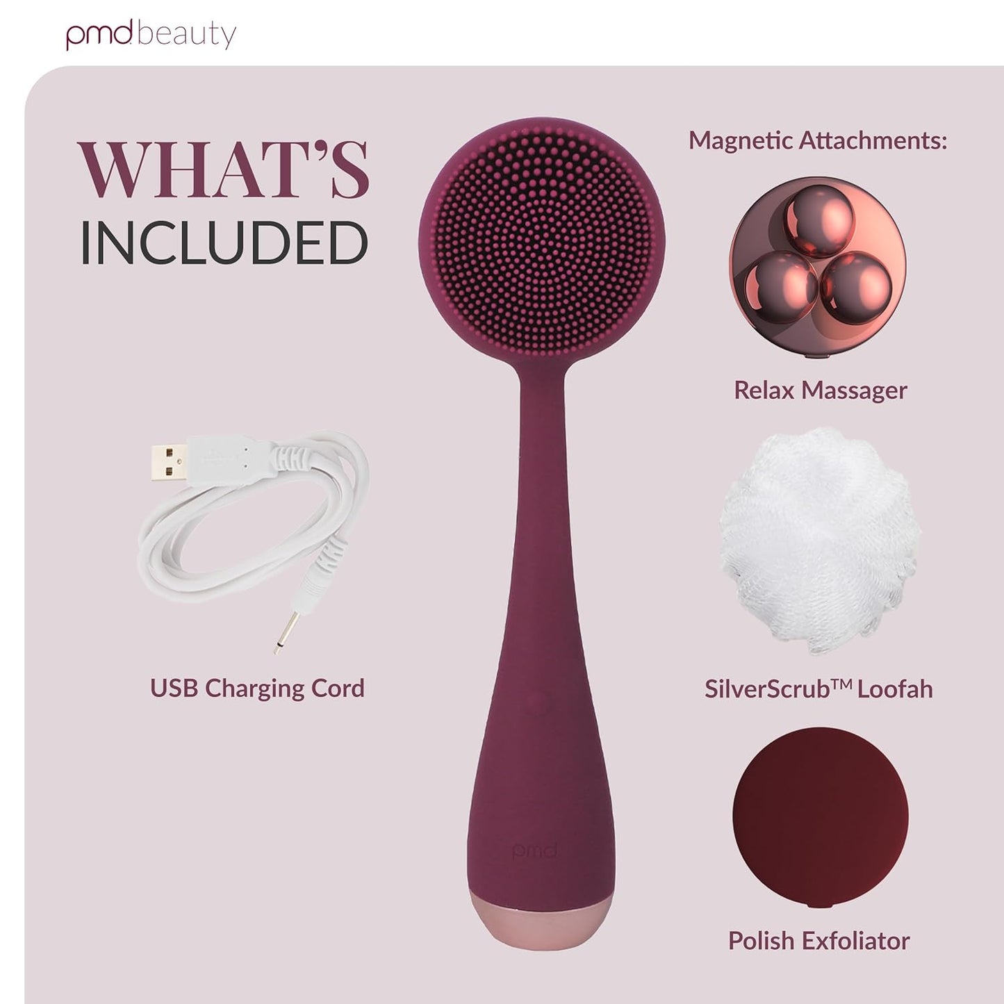 PMD Clean Body - Smart Body Cleansing Device with Silicone Brush & Three Interchangeable Attachments - Waterproof - SonicGlow Vibration - Cleanse, Exfoliate, & Massage Body
