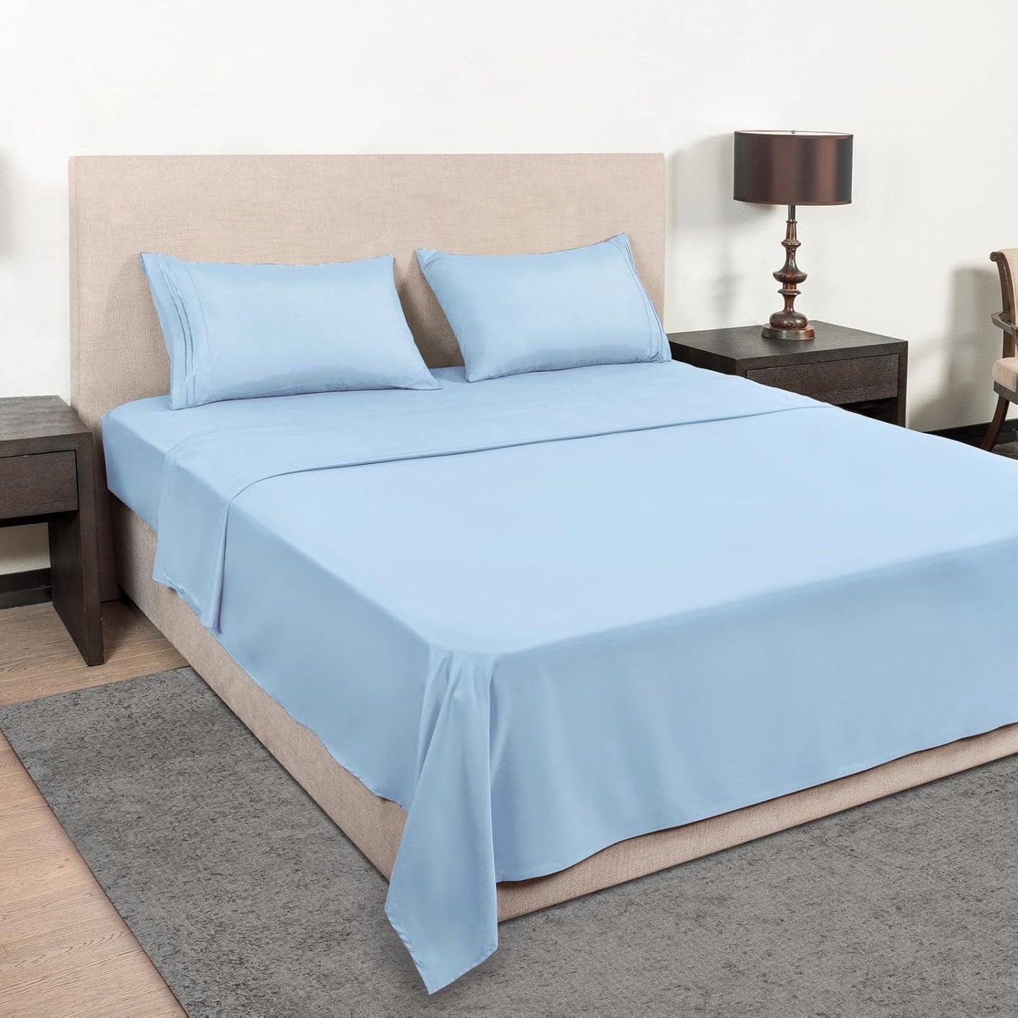 Mejoroom Twin Sheet Set - Hotel Collection Twin Sheets - Bedding Sheets & Pillowcases with Deep Pocket Fitted Sheet, Breathable, Wrinkle & Fade Resistant - 3 Piece(Light Blue)