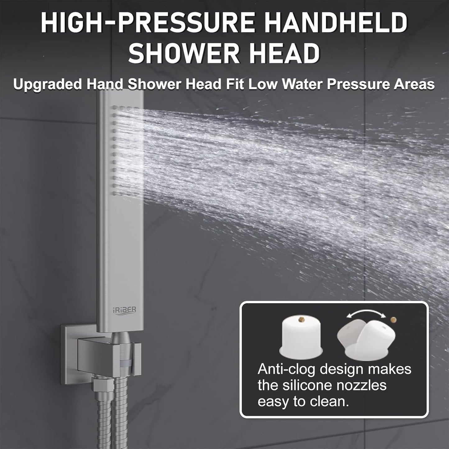 Iriber 12-Inch Rainfall Shower System with Handheld Combo, Brushed Nickel Finish, High Pressure Brass Shower Set