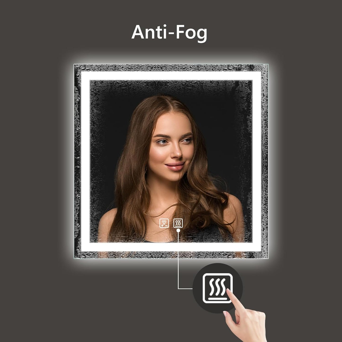 APRILSOUL 36x36 Inch LED Bathroom Mirror with Front and Backlit, Makeup Mirror with 3 Color Lights, Memory Function, Anti-Fog and Dimmable Light (Horizontal)