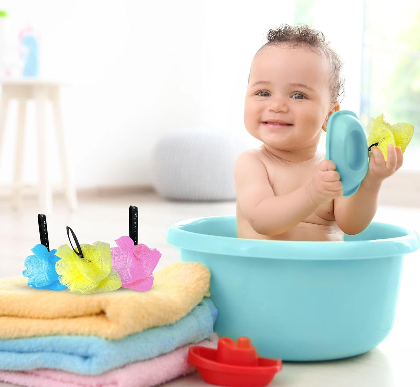 30 Mini Full Bodied Quality Bath or Shower Sponge Loofahs Pouf Mesh Assorted Colors Wholesale Bulk Lot