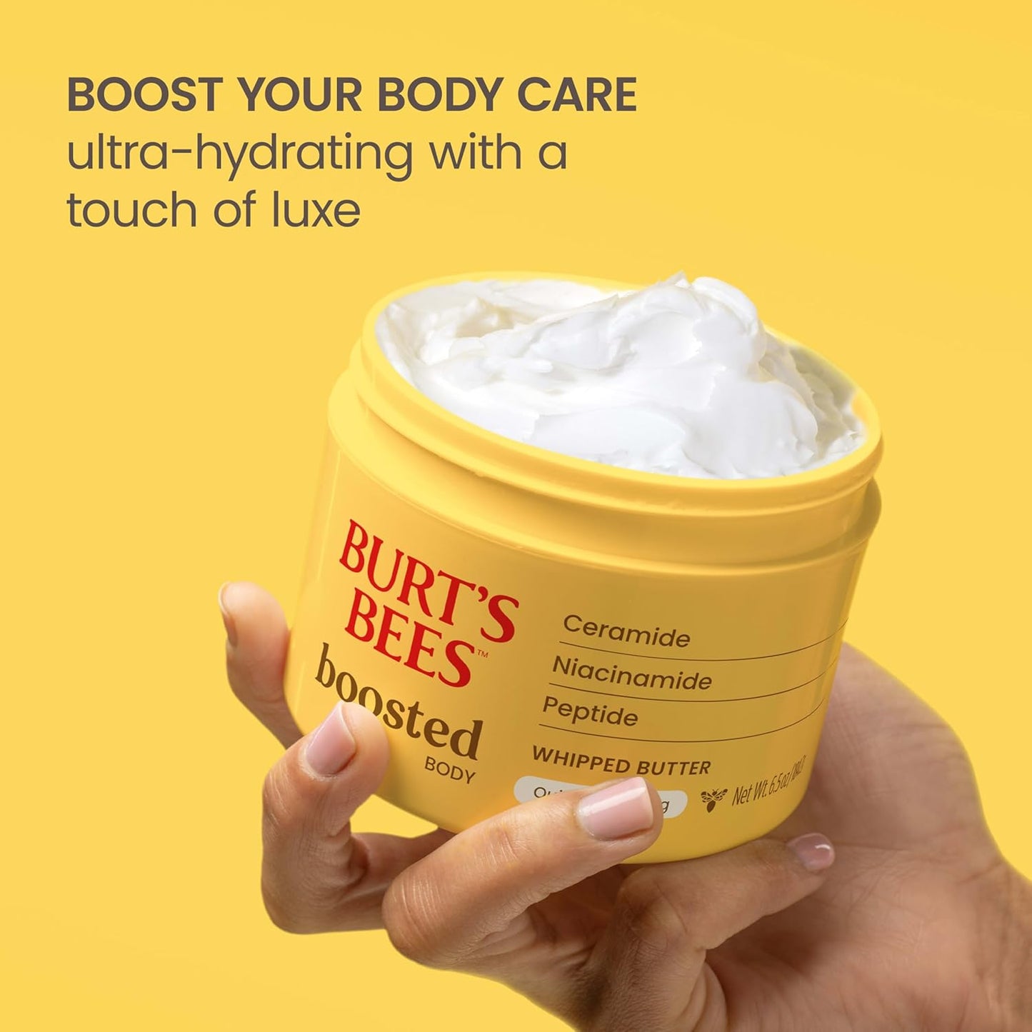 Burt's Bees Christmas Gifts, Boosted Body Whipped Butter With a Ceramide, Niacinamide and Peptide Complex, Quick-Absorbing Body Butter, Tropical Scented, 6.5 oz. Jar