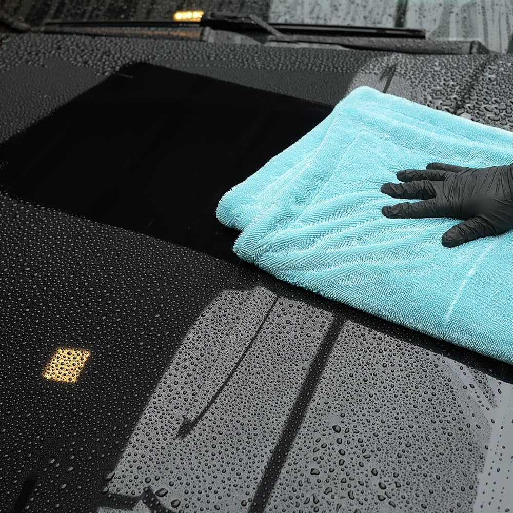 SPTA The Liquid8r - Absorbent 70/30 Blend Microfiber Drying Towel for Cars, Trucks, SUVs, Safe for Detailing + Scratch Free, Twist Loop, 1100gsm, 26.8in x 36.2in, Aqua Blue-MT037
