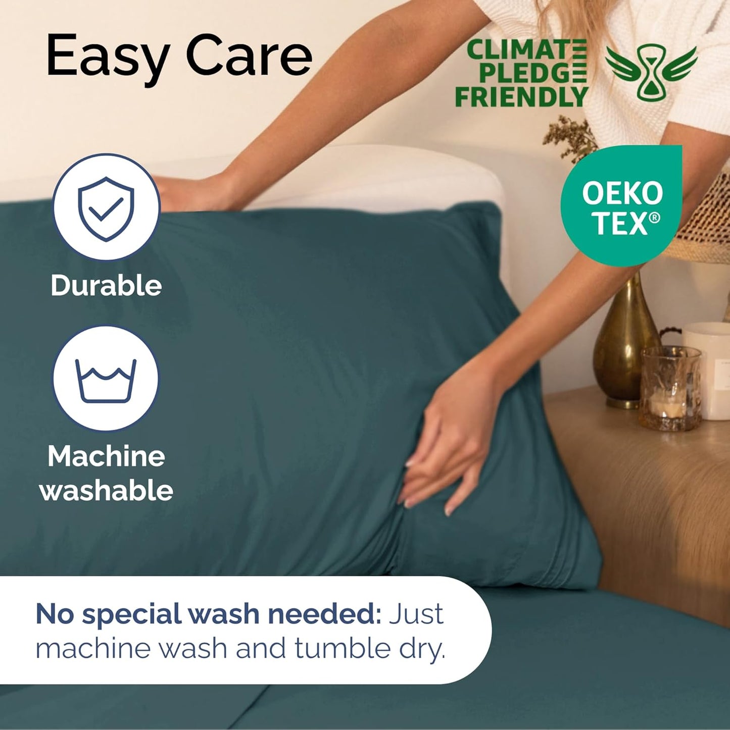 Queen Size 4 Piece Sheet Set - Extra Soft, Breathable & Cooling Sheets - Hotel Luxury Durable Bed Sheets for Women & Men - Deep Pockets, Easy-Fit & Wrinkle-Free Sheets - Deep Teal Oeko-Tex Bed Sheets