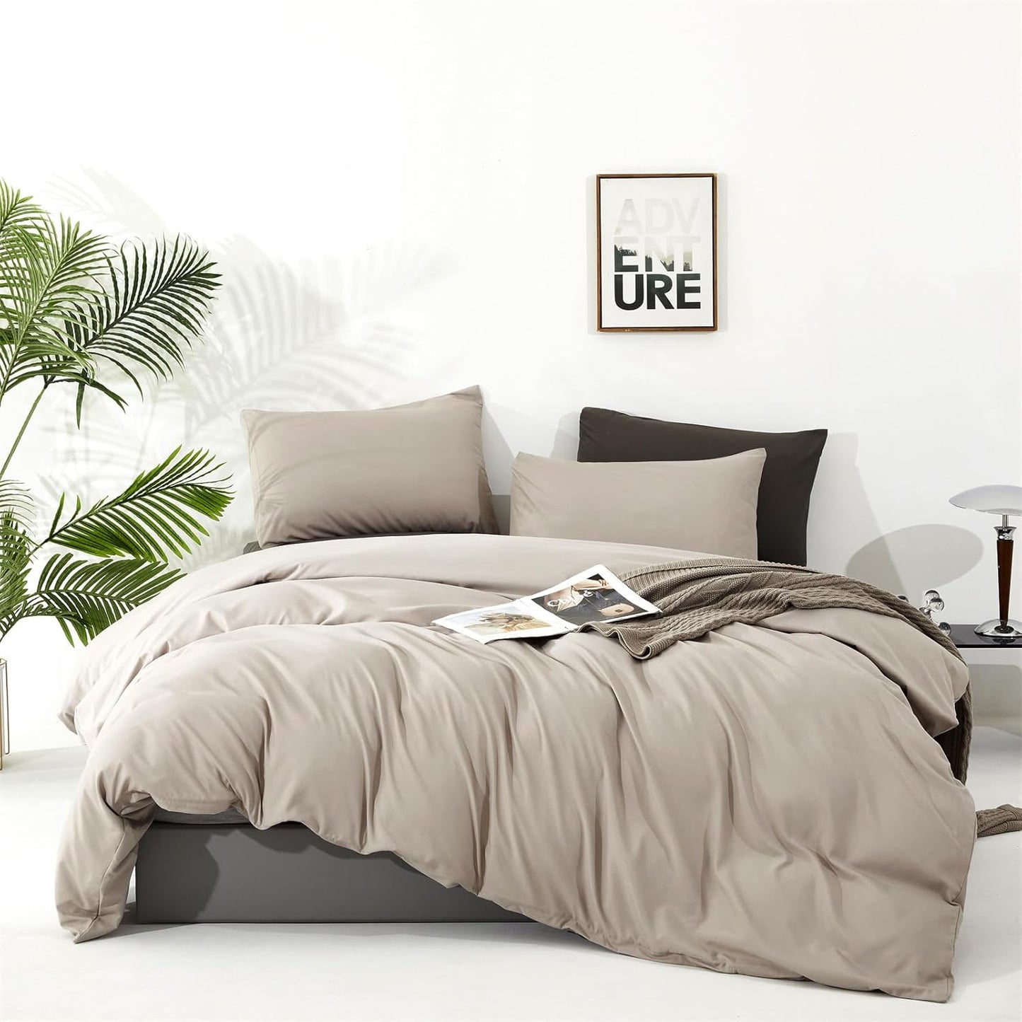Cottonight Beige Khaki Comforter Set Twin Light Khaki Bedding Comforter Set Light Champagne Solid Blanket Quilts Modern Soft Breathable Light Cream Taupe 3 Piece Bedding Set for Twin Bed